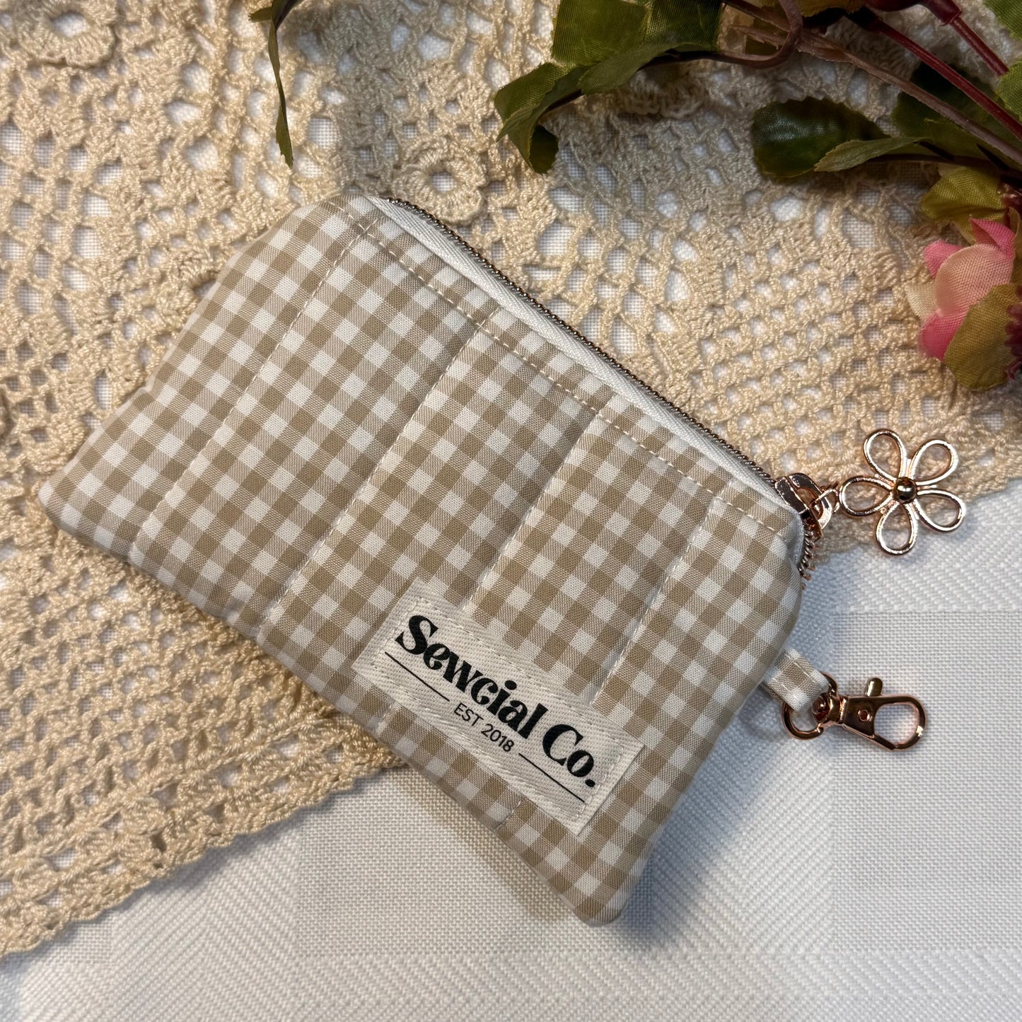 Keyring Pouch - Beige Gingham