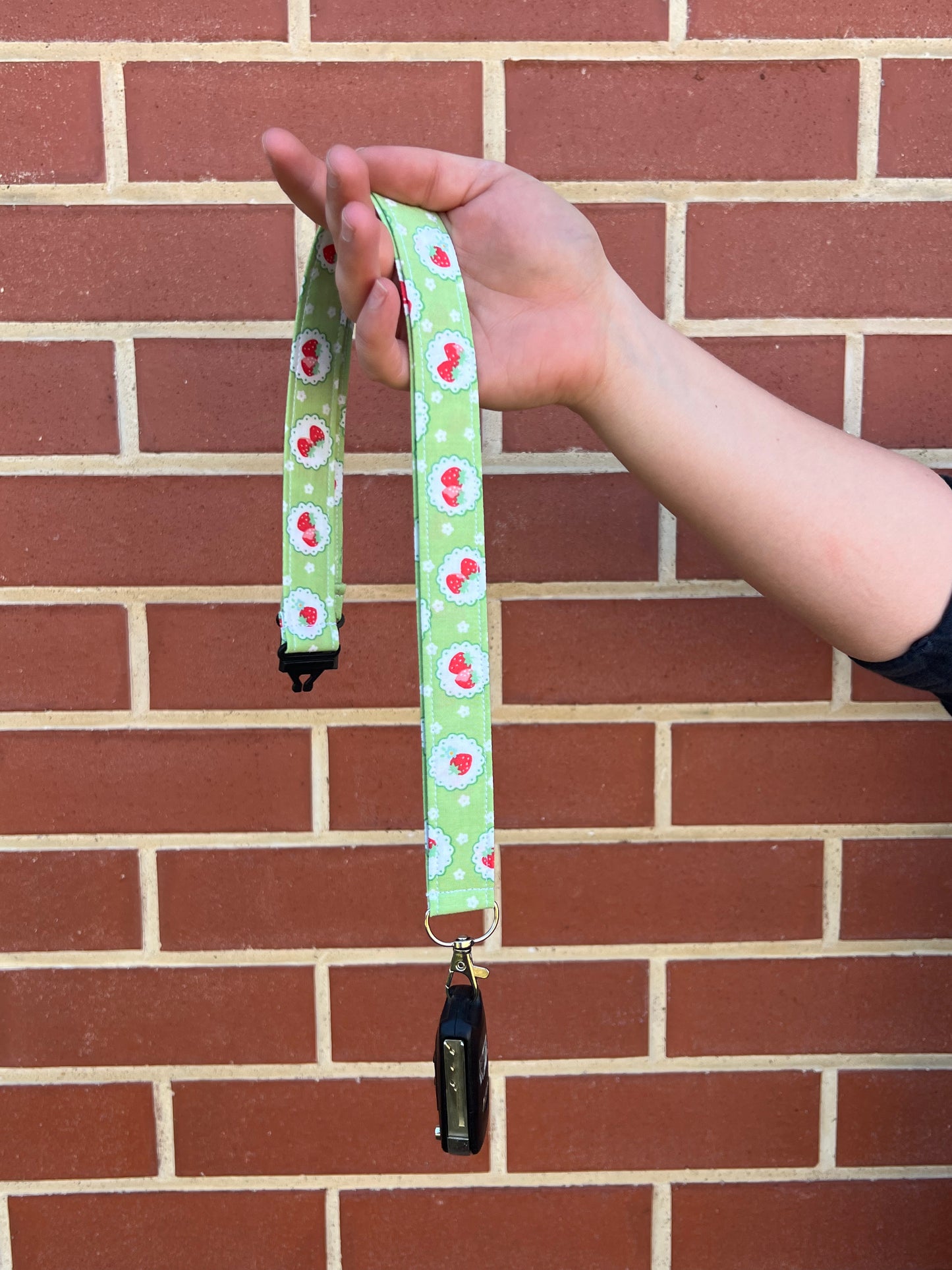 Fabric Lanyard - Green Strawberries
