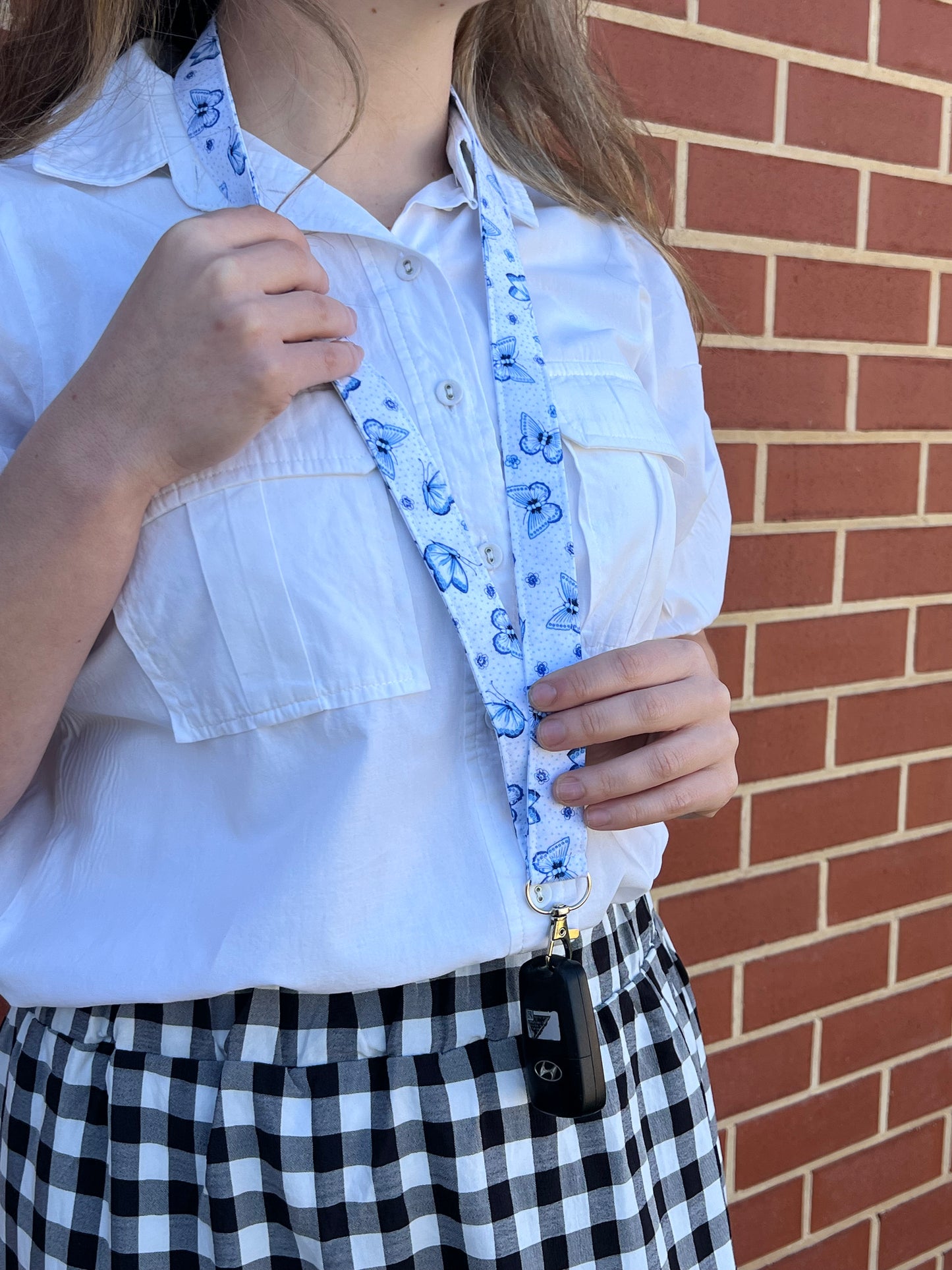 Fabric Lanyard - Blue Butterflies