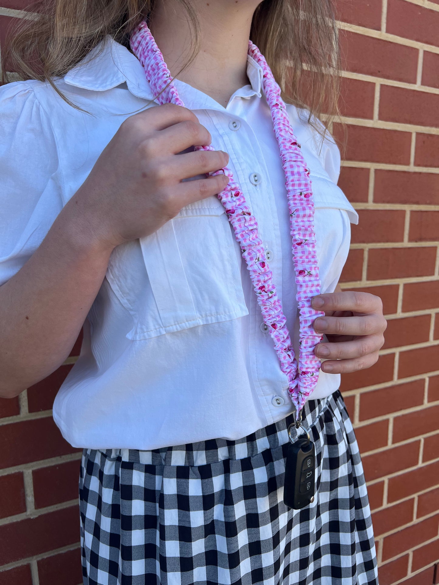 Scrunchie Lanyard - Pink Strawberries & Cherries