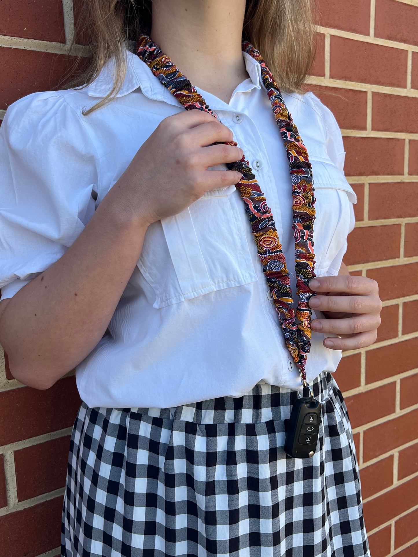 Scrunchie Lanyard - Brown Dot Painting