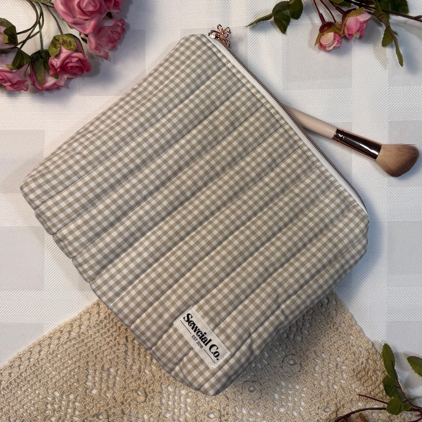 Boxed Pouch - Beige Gingham