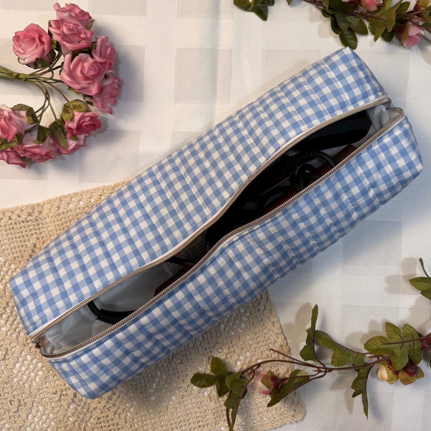 Hair Tools Pouch - Blue Gingham