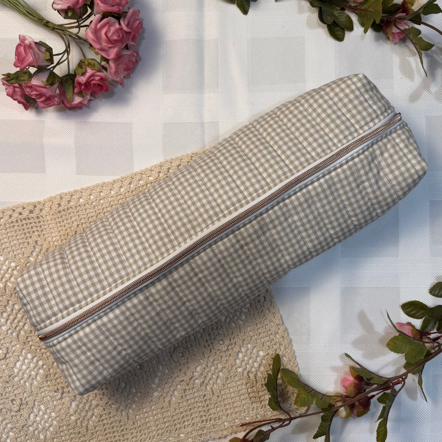 Hair Tools Pouch - Beige Gingham