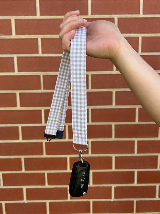 Fabric Lanyard - Beige Gingham
