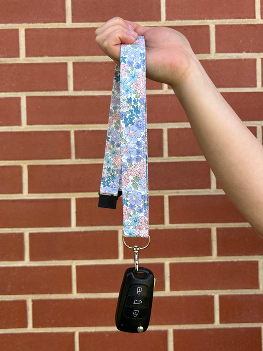 Fabric Lanyard - Blue & Pink Floral