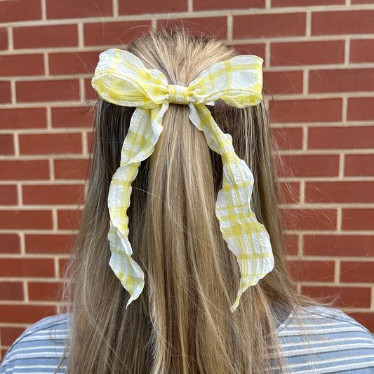 Ribbon Bow - Yellow Gingham Wave