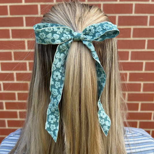 Ribbon Bow - Emerald Daisy