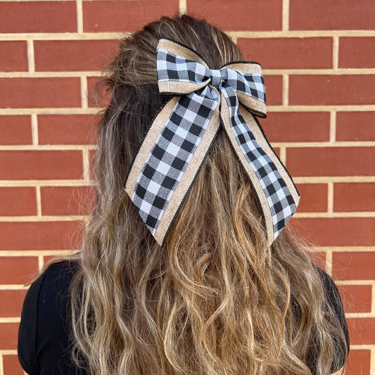 Ribbon Bow - Gingham & Hessian