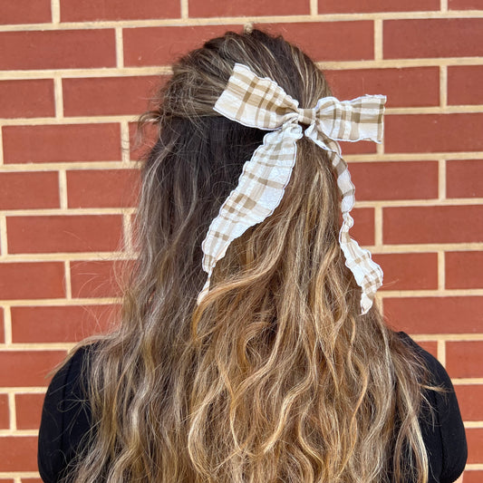 Ribbon Bow - Tan Gingham