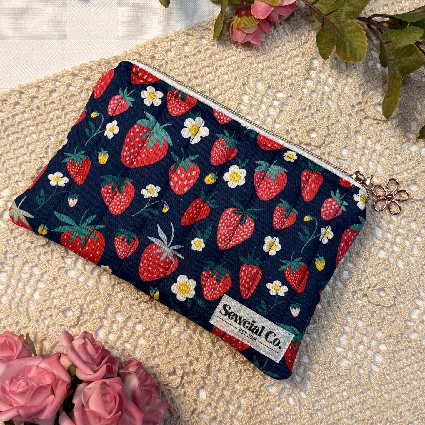 Small Pouch - Navy Strawberry